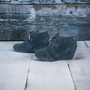 Toms Black Suede Wedge Booties